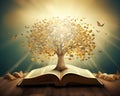 The tree symbolises knowledge and wisdom growing from the pages of the book. Royalty Free Stock Photo