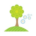 Tree synthesize oxygen. Humans breathe. Environment clean green.