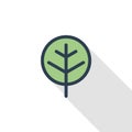 Tree thin line flat color icon. Linear vector symbol. Colorful long shadow design.