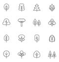 Tree thin line vector icons set. Vector Collection of outline stroke plants and trees.