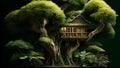 Tree-top Haven: A Serene Arborist\'s Refuge in the Style of David Nakayama, Made with Generative AI