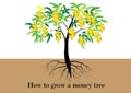 Tree, Tree with leaves and golden money symbol is the fruit of tree,with roots vector illustration