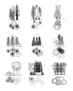 Tree and treetop symbols, vector set