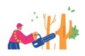 Tree trimming or garden arborist service flat vector illustration isolated.