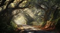 tree tunnel fairy tale tree Awesome atmosphere with beautiful morning light,from generative AI