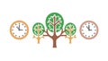 Tree with Two Clocks Nature and Time Vector, vector design Generative AI Royalty Free Stock Photo