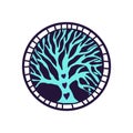 Tree Vector emblem. Hand drawn print. Sticker tattoo design.