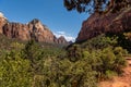 Kenyata trail view of Canyon in background at Zion National Park Royalty Free Stock Photo