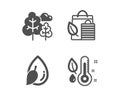 Tree, Water drop and Bio shopping icons. Thermometer sign. Forest plants, Mint leaf, Leaf. Grow plant. Vector Royalty Free Stock Photo