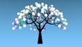 Tree whose leaves are colored light bulbs. 3D Rendering