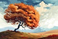 tree in windy weather in autumn AI generated Royalty Free Stock Photo