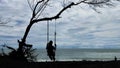 Tree and Woman silhouette at the beach