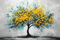 Tree with yellow leaves and white gold connecting life blue pain