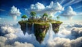 A treecovered floating island with a waterfall amidst the clouds Royalty Free Stock Photo