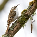 treecreeper bird, displaying its intricate feather patterns and curious posture, framed beautifully with a soft white backdrop