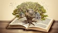 a treehouse built around a giant book. Generative ai