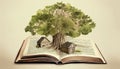 a treehouse built around a giant book. Generative ai