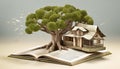 a treehouse built around a giant book. Generative ai