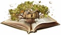 a treehouse built around a giant book. Generative ai