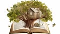 a treehouse built around a giant book. Generative ai
