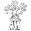 Treehouse. Hand drawn, vector illustration Royalty Free Stock Photo