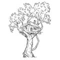 Treehouse. Hand drawn, vector illustration