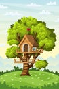 Treehouse On A Meadow Royalty Free Stock Photo