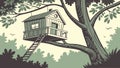 Treehouse on Slanted Trunk, Unique Forest Home, vector design Generative AI Royalty Free Stock Photo