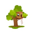 Treehouse, wooden house on tree for kids outdoor activity vector Illustration on a white background