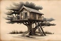 Treehouse - Wooden tiny house on the tree branches
