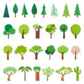 Cartoon tree. Simple flat forest flora, coniferous and deciduous meadow trees Royalty Free Stock Photo