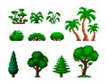 Trees and backyard bushes pixel art icon set. Forest elements logo collection. 8-bit sprite. Game development, mobile Royalty Free Stock Photo