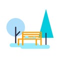 Trees and Bench Composition Vector Illustration