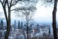 Trees and blue sky and city of Montreal