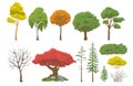 Forest, garden trees, bushes, shrubs set, flat vector isolated illustration. Royalty Free Stock Photo