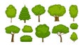 Trees and bushes set of icons. Forest, nature, environment concept. Cartoon vector illustration Royalty Free Stock Photo
