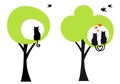 Trees with cats and birds, vector Royalty Free Stock Photo