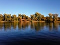 Tree covered levee on the Sacramento river in fall Royalty Free Stock Photo