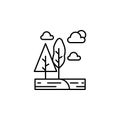 Trees, cloud, sun outline icon. Element of landscapes illustration. Signs and symbols outline icon can be used for web, logo, Royalty Free Stock Photo