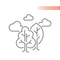 Trees with clouds line vector icon