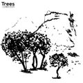 Trees collection. Ink Herault, France landscape