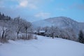 Trees covered by fresh snow in Alps. Stunning winter landscape. Royalty Free Stock Photo