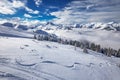 Trees covered by fresh snow in Austria Alps from Kitzbuehel ski resort. Royalty Free Stock Photo