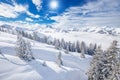 Trees covered by fresh snow in Kitzbuhel ski resort, Tyrolian Alps, Austria Royalty Free Stock Photo