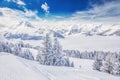 Trees covered by fresh snow in Tyrolian Alps from Kitzbuhel ski resort, Austria Royalty Free Stock Photo