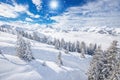 Trees covered by fresh snow in Tyrolian Alps. Stunning winter landscape. Royalty Free Stock Photo