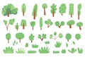 Trees doodle set. Forest elements collection. Plant bushes, grass garden. Vector flat illustration Royalty Free Stock Photo