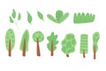 Trees doodle set. Forest elements collection. Plant bushes, grass summer garden. Vector flat Royalty Free Stock Photo