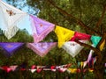 Trees dressed with colorful Manila shawls. Royalty Free Stock Photo