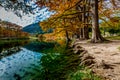 Trees with Fall Foliage Lining the Frio River at Garner State Park